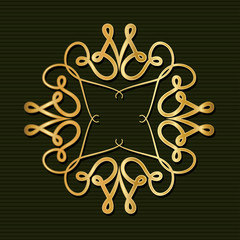 Gold art deco frame with ornament on green background design of Retro decoration and gatsby theme Vector illustration