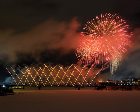 Urban Fireworks Display with Colours
