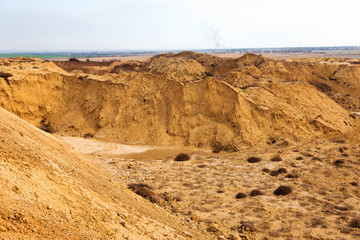 Industrial sand quarry. Sand pit. Sand special for construction. Construction industry.