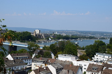 Blick über Koblenz Richtugn Altstadt zum Deutschen Eck