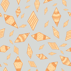 Orange kites shapes scattered on gray background Seamless pattern Vector hand drawn doodle style illustration surface design