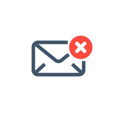 Fail Message Icon. Envelope x mark icon. Message wasn't sent, error,e-mail delivery failed, remove email, delete mail letter.