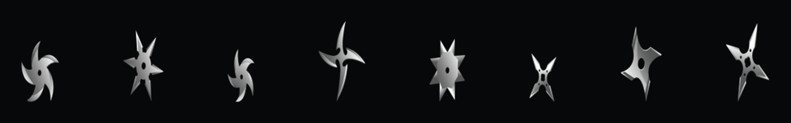 set of ninja star icon design template with various models. vector illustration on black background