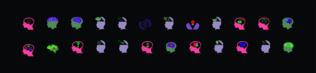 set of open mind icon head with brain design template with various models. vector illustration