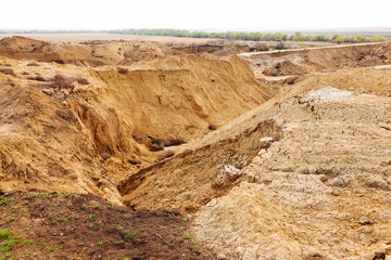 Industrial sand quarry. Sand pit. Sand special for construction. Construction industry.