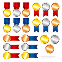 Gold silver bronze medals vector icons