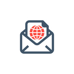 Icon of internet globe and a message envelope for global online communications concepts