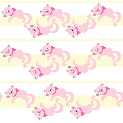 Obraz premium Pink kitten on a striped background seamless pattern for children