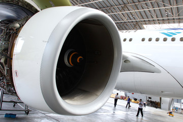 20 April 2010, Jakarta,Indonesia: Jet Engine At GMF AeroAsia Hanggar, Soekarno Hatta Airport.