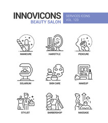 Beauty salon - vector line design style icons set