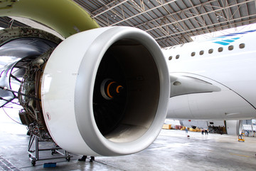 20 April 2010, Jakarta,Indonesia: Jet Engine At GMF AeroAsia Hanggar, Soekarno Hatta Airport.