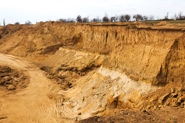Industrial sand quarry. Sand pit. Sand special for construction. Construction industry.