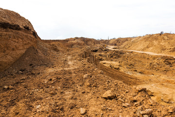 Industrial sand quarry. Sand pit. Sand special for construction. Construction industry.