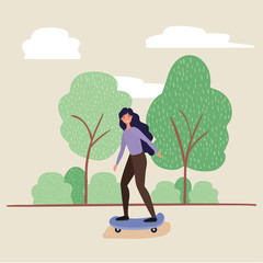 woman cartoon on skateboard at park design, Nature outdoor and season theme Vector illustration
