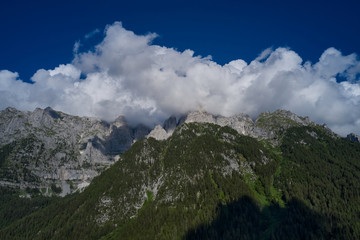 Panorama of beautiful countryside of Italy. High mountains in the Europe. Idyllic landscape in the Alps