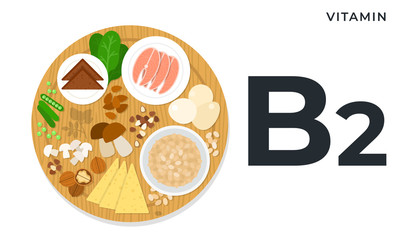 Vitamin B2 or riboflavin flat style vector illustrations. Healthy lifestyle and diet concept.