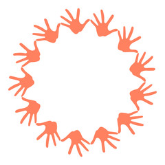 Round frame made of palms, hands. Vector stock illustration eps10.