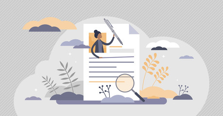 CV curriculum vitae as employee resume for job vacancy tiny persons concept