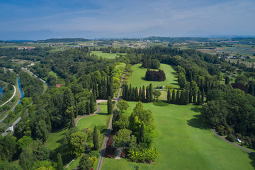 Fototapeta na wymiar Park near Lake Garda. aerial view. Sigurta garden park, northern Italy. Beautiful landscape of the Sigurta Garden park.