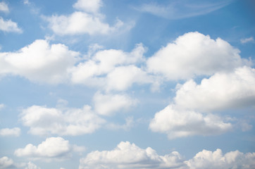 beautiful blue sky and white fluffy cloud horizon outdoor for background.