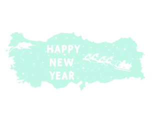 Obraz premium HAPPY NEW YEAR. Vector isolated illustration for New Year and Christmas holiday. Simplified Turkey map. Brochure or calendar cover design template. Cover of business diary for 2021 with Turkey map.