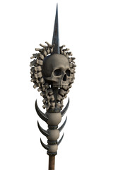 staff with a skull wooden with metal inserts on an isolated white background. 3d illustration