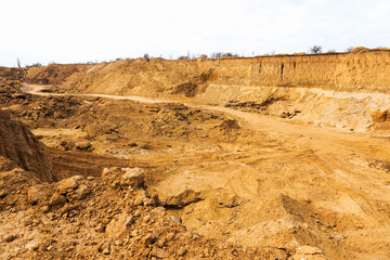 Industrial sand quarry. Sand pit. Sand special for construction. Construction industry.