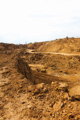 Industrial sand quarry. Sand pit. Sand special for construction. Construction industry.