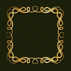 Gold art deco frame with ornament on green background design of Retro decoration and gatsby theme Vector illustration