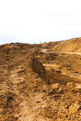 Industrial sand quarry. Sand pit. Sand special for construction. Construction industry.
