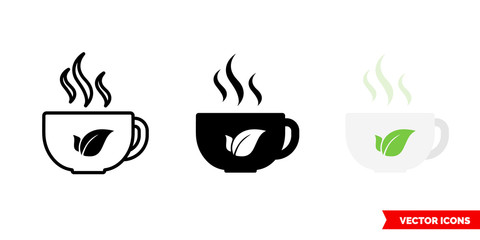 Tea icon of 3 types color, black and white, outline. Isolated vector sign symbol.