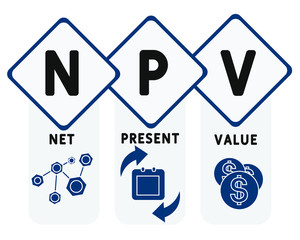 NPV - net present value. acronym business concept. vector illustration concept with keywords and icons. lettering illustration with icons for web banner, flyer, landing page, presentation