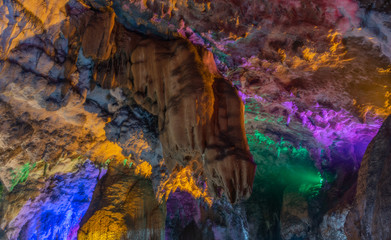 Colorful natural stalactite landscape in the cave