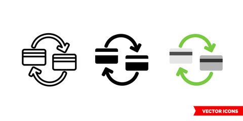 Transfer icon of 3 types color, black and white, outline. Isolated vector sign symbol.