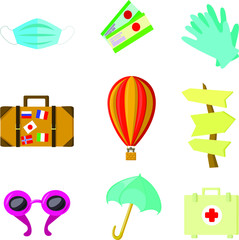 set of colorful icons travel and heatl in vector