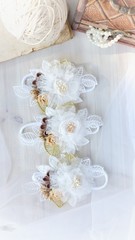 Handmade flower headband hair accessory made out of fabric flowers in beautiful pastel colors