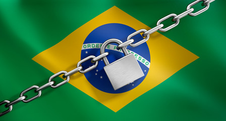 Lock and chain - Brazil coronavirus lockdown to stop coronavirus - 3D illustration