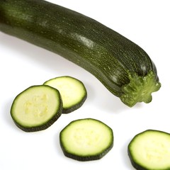 Long Courgette or Zucchini, cucurbita pepo, Vegetables against White Background