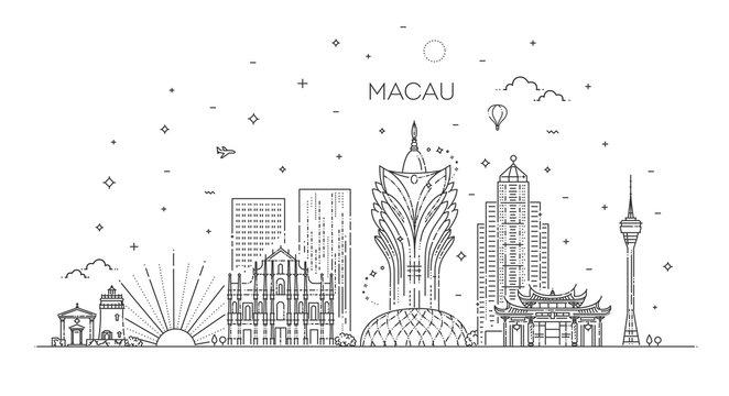 Macau skyline, China. Line art