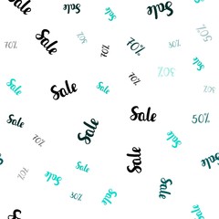 Light Green vector seamless template with 30, 50, 70% selling. Abstract illustration with colorful gradient symbols of sales. Pattern for ads, posters, banners of sales.
