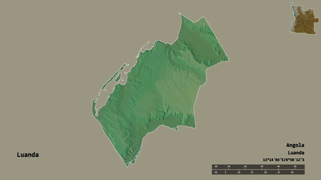 Luanda, province of Angola, zoomed. Relief