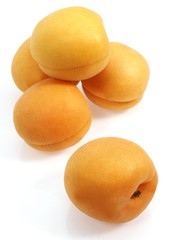 Apricot, prunus armeniaca, Fruits against White Background