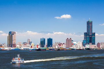 The coastal urban landscape of the port of Kaohsiung in Taiwan