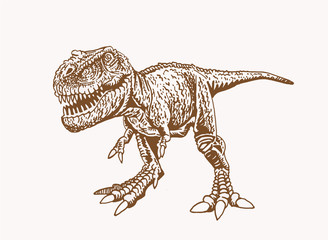 Vector vintage tyrannosaurus , sepia background, graphical illustration, dinosaur