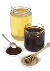 Honey and Treacle Jars against White Background