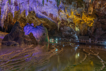 Natural stalactite landscape in the cave