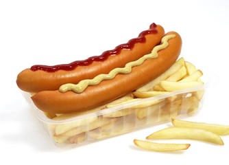 Strasburg Sausage with French Fries, Mustard and Ketchup