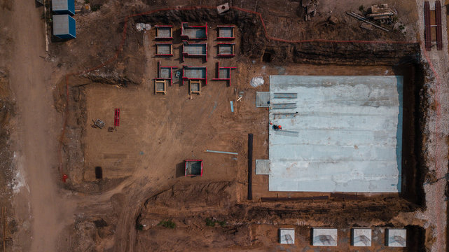 Drone shot of building construction - top view