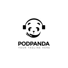 podpanda logo, creative head panda with hand scarf vector