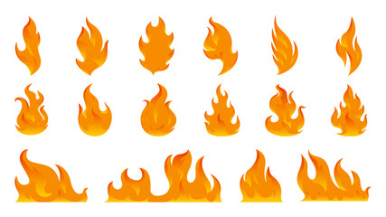 Fire Flames set Icons flat style